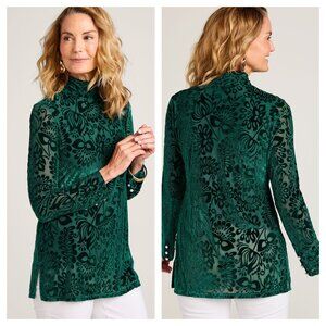 Soft Surroundings Walden Velvet Turtleneck #2FN13 PL Evergreen Forest Green